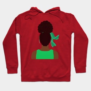 High Afro Puff Ponytail with Green Outfit (White Background) Hoodie